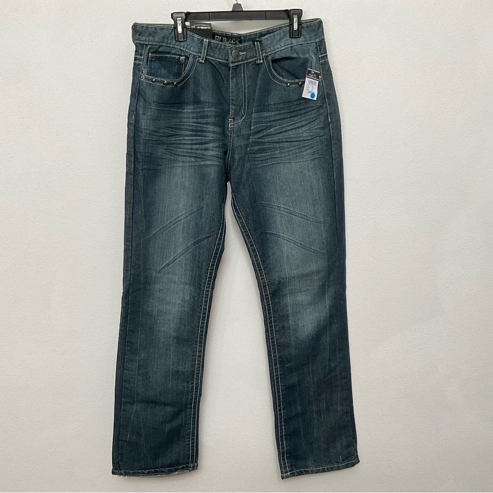 NWT Black Premium Relaxed Straight Studded Pocket Jeans Size 34x34 Men's